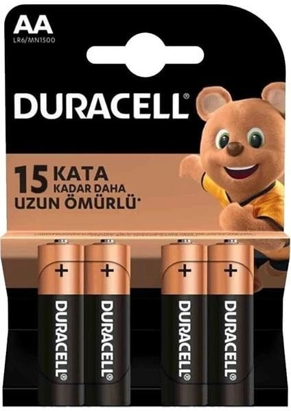 Duracell LR6 MN1500 AA 1.5V Alkalin Kalem Pil (4'lü Paket) - Güçlü Performans, Uzun Ömür!