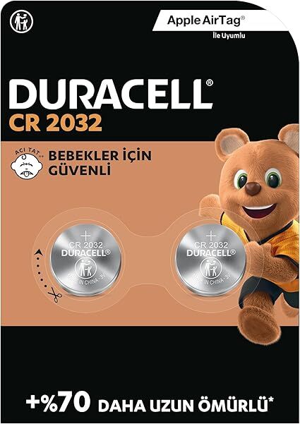 Duracell CR2032 Lityum Düğme Piller (2’li) – 3V, Uzun Ömür, Bebek Güvenliği, AirTag Uyumlu