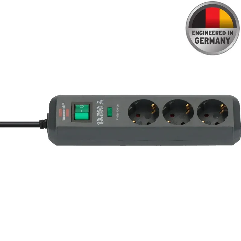 Brennenstuhl Eco Line Serisi 3 Soketli, 1.5 Metre Akım Korumalı Uzatma Kablosu (13.500 mAh) - Antrasit
