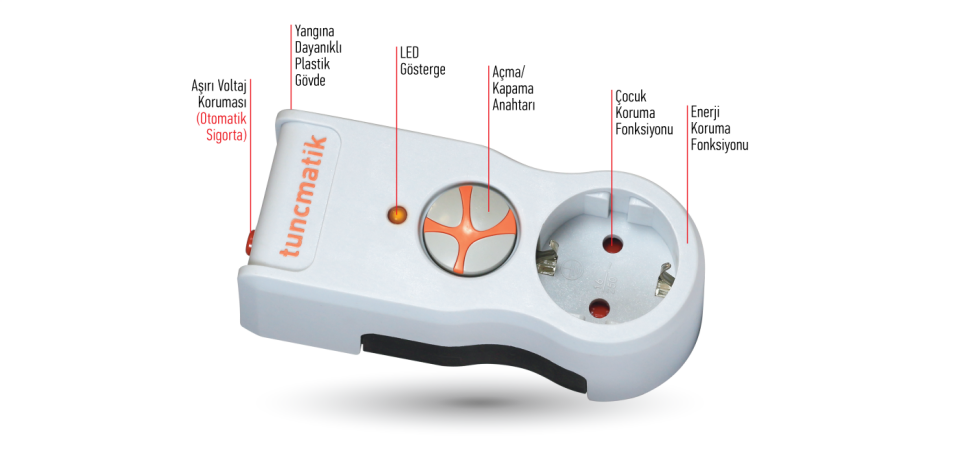 Tunçmatik PowerSurge 1’li Akım Korumalı Priz – Siyah