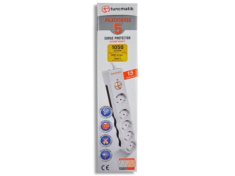 Tunçmatik PowerSurge 5’li Akım Korumalı Priz – 1050 Joule, Beyaz, 1.5 Metre