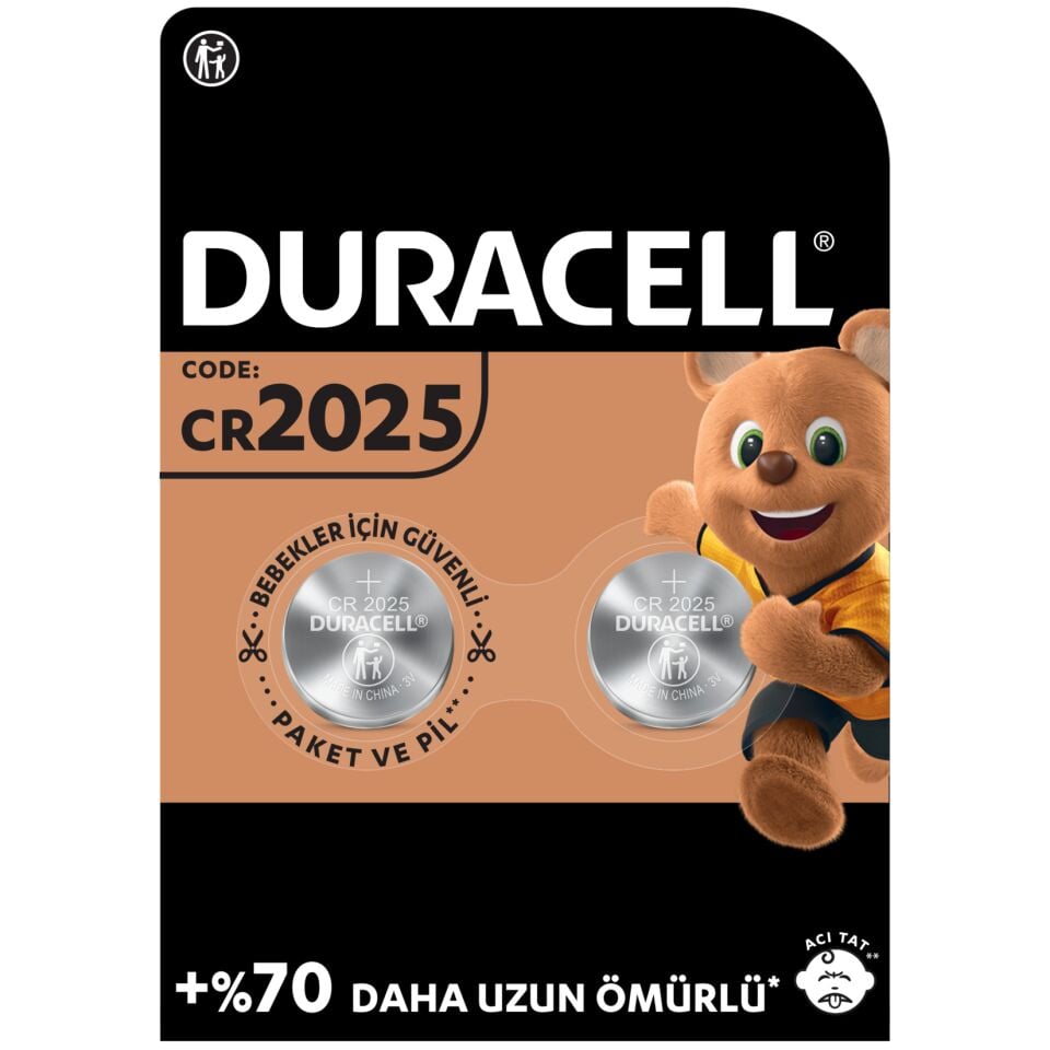 Duracell CR2025 Lityum Pil – 3V, 2’li Paket